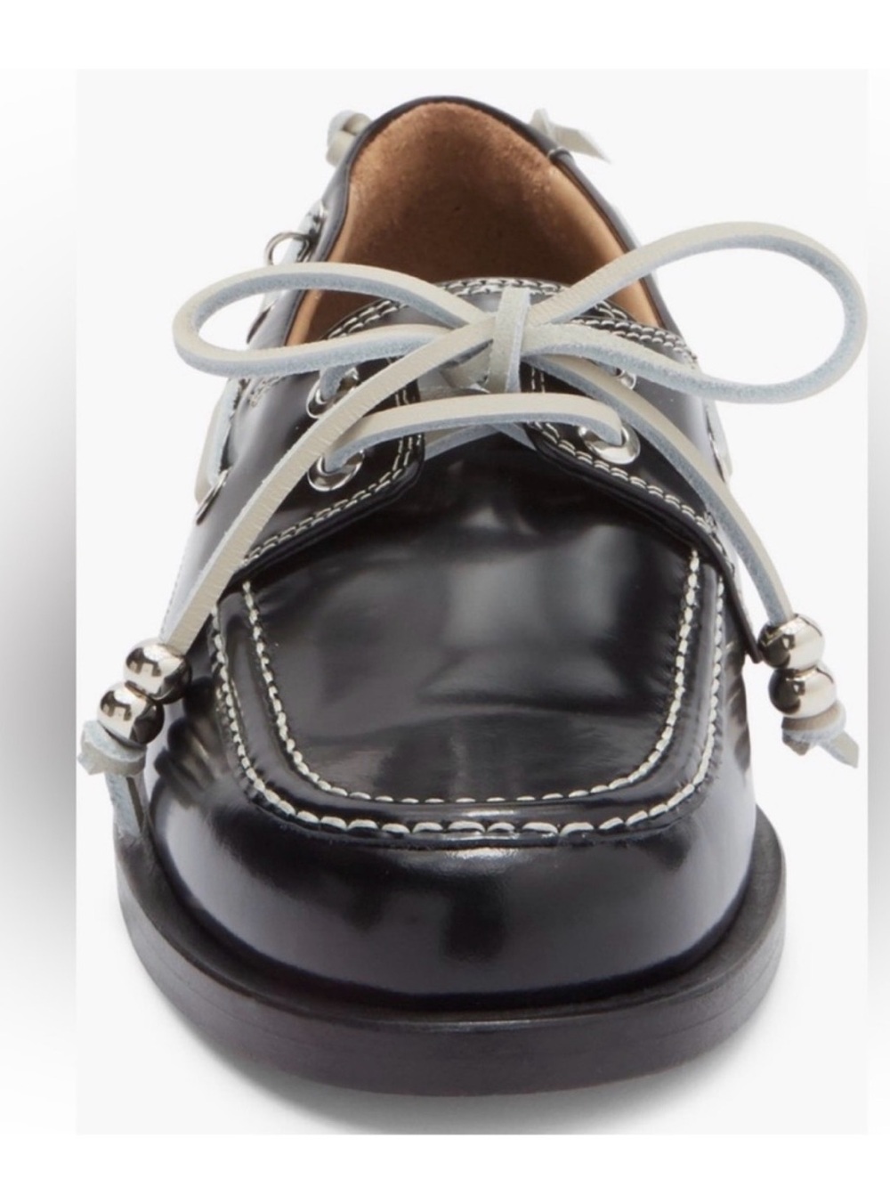Labucq Black Leather Boat Loafer with White Laces Size 42 or 10.5 - Picture 2 of 13